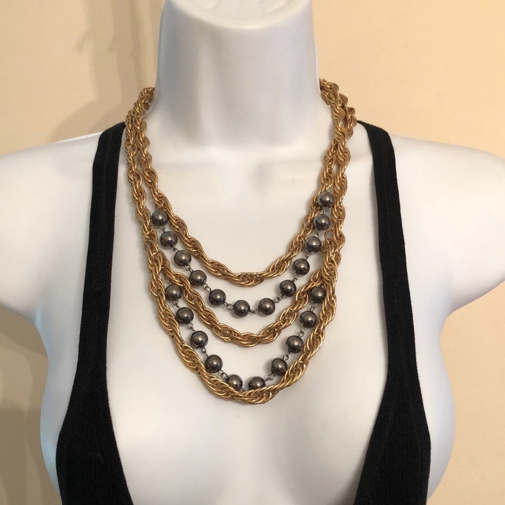 NEW EG brand semi chunky gold tone multi layer faux pearls layered look dressy.